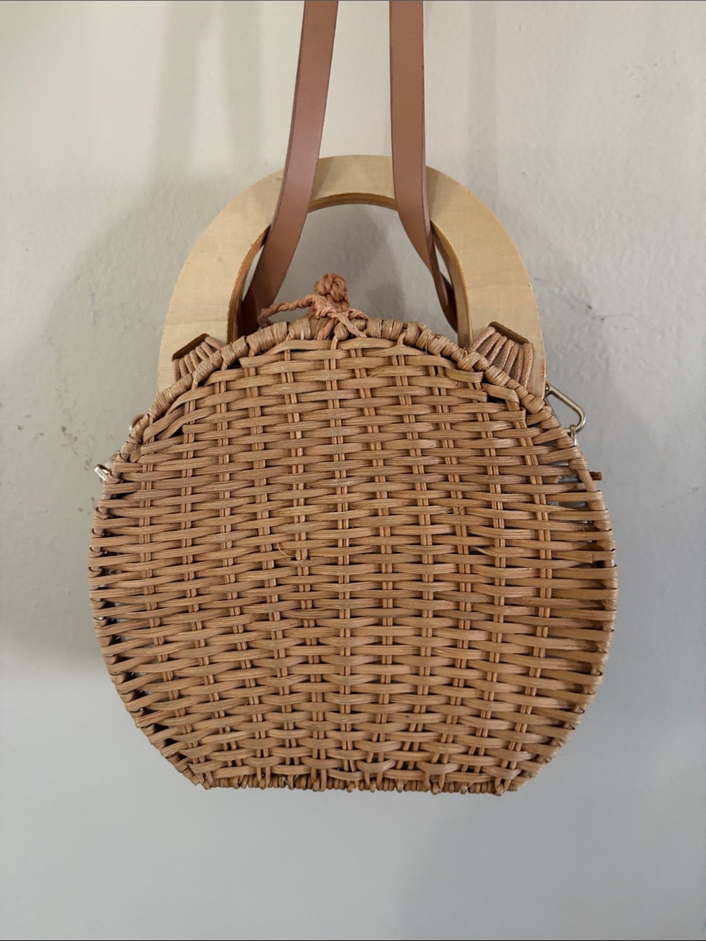 Zara Wicker Woven Round Crossbody Bag - Brown